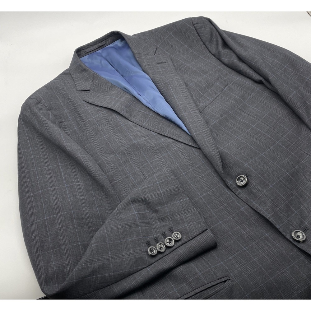 Trunk Club Gray/ Blue Plaid Wool  Blend Mens Blazer‎ Custom Size XL 46